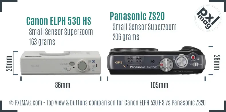 Canon ELPH 530 HS vs Panasonic ZS20 top view buttons comparison