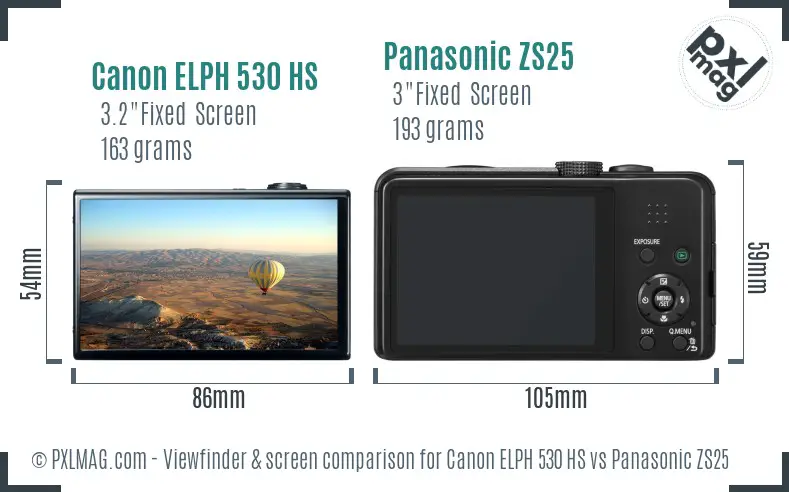 Canon ELPH 530 HS vs Panasonic ZS25 Screen and Viewfinder comparison
