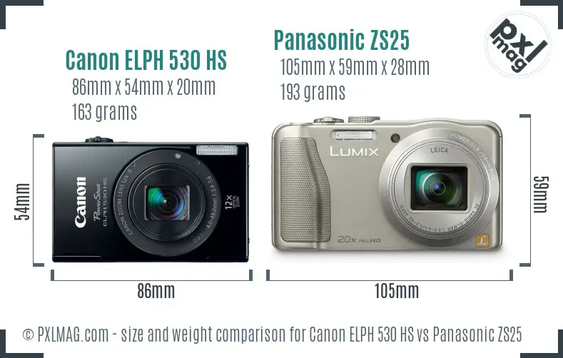 Canon ELPH 530 HS vs Panasonic ZS25 size comparison