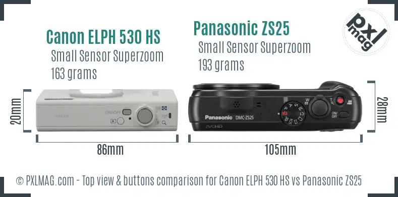 Canon ELPH 530 HS vs Panasonic ZS25 top view buttons comparison