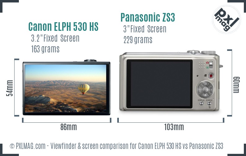 Canon ELPH 530 HS vs Panasonic ZS3 Screen and Viewfinder comparison