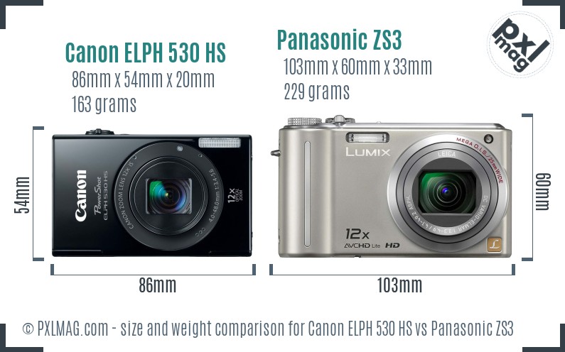 Canon ELPH 530 HS vs Panasonic ZS3 size comparison