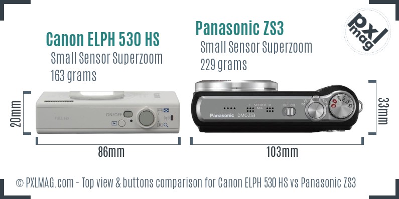 Canon ELPH 530 HS vs Panasonic ZS3 top view buttons comparison