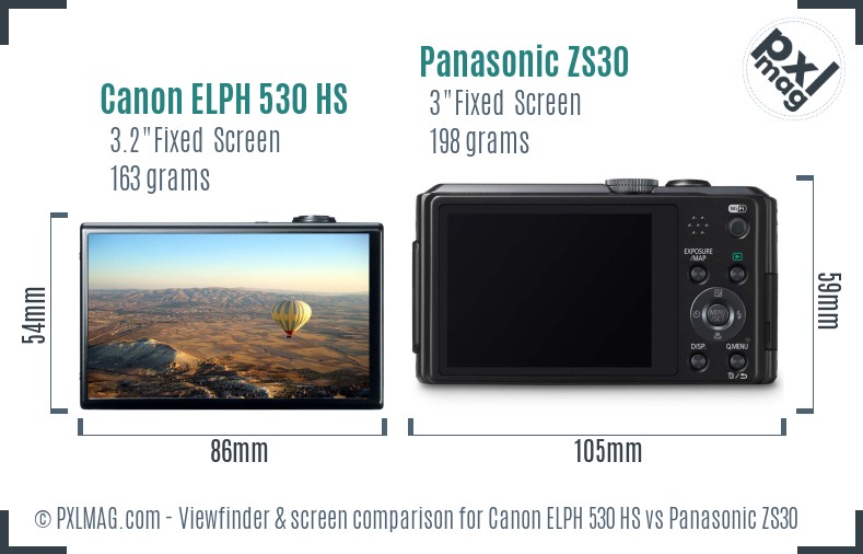 Canon ELPH 530 HS vs Panasonic ZS30 Screen and Viewfinder comparison