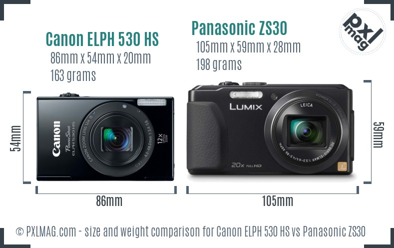 Canon ELPH 530 HS vs Panasonic ZS30 size comparison