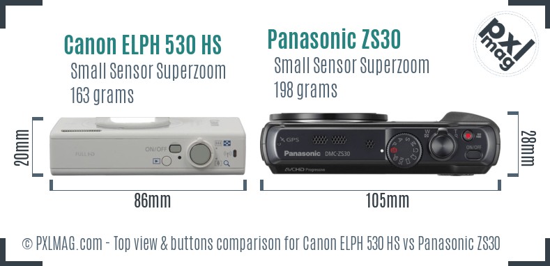 Canon ELPH 530 HS vs Panasonic ZS30 top view buttons comparison