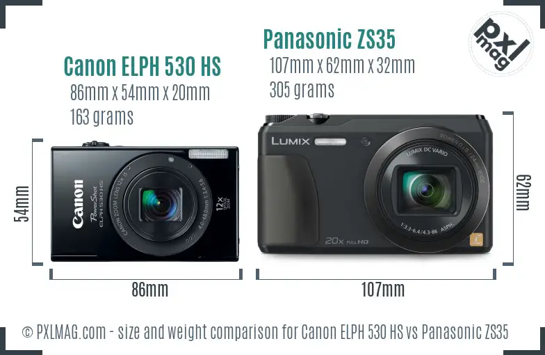Canon ELPH 530 HS vs Panasonic ZS35 size comparison Canon ELPH 530 HS vs Panasonic ZS35 size comparison