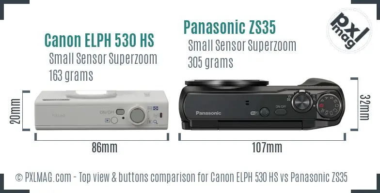Canon ELPH 530 HS vs Panasonic ZS35 top view buttons comparison Canon ELPH 530 HS vs Panasonic ZS35 top view buttons comparison