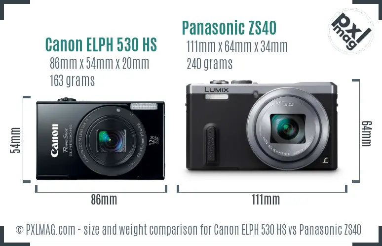 Canon ELPH 530 HS vs Panasonic ZS40 size comparison Canon ELPH 530 HS vs Panasonic ZS40 size comparison