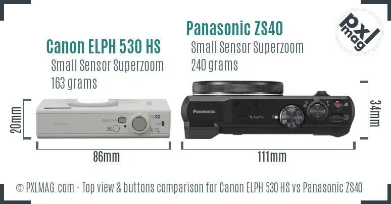 Canon ELPH 530 HS vs Panasonic ZS40 top view buttons comparison Canon ELPH 530 HS vs Panasonic ZS40 top view buttons comparison