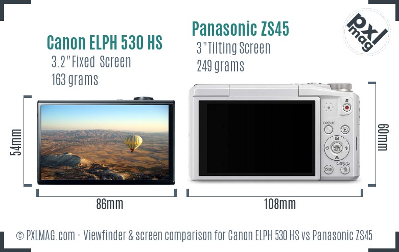 Canon ELPH 530 HS vs Panasonic ZS45 Screen and Viewfinder comparison