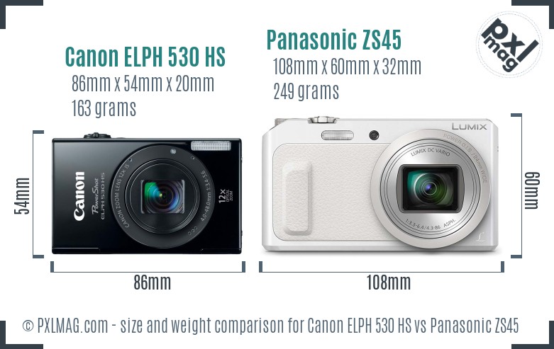 Canon ELPH 530 HS vs Panasonic ZS45 size comparison
