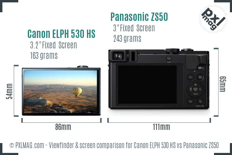 Canon ELPH 530 HS vs Panasonic ZS50 Screen and Viewfinder comparison