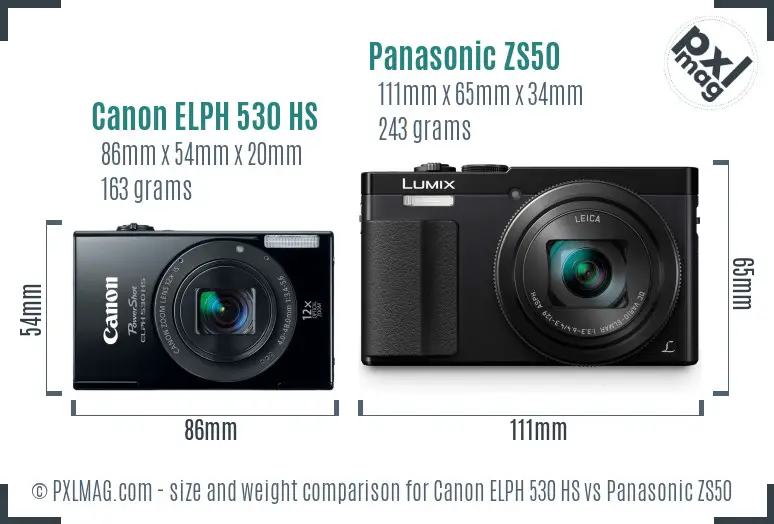 Canon ELPH 530 HS vs Panasonic ZS50 size comparison