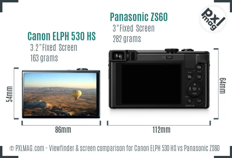 Canon ELPH 530 HS vs Panasonic ZS60 Screen and Viewfinder comparison