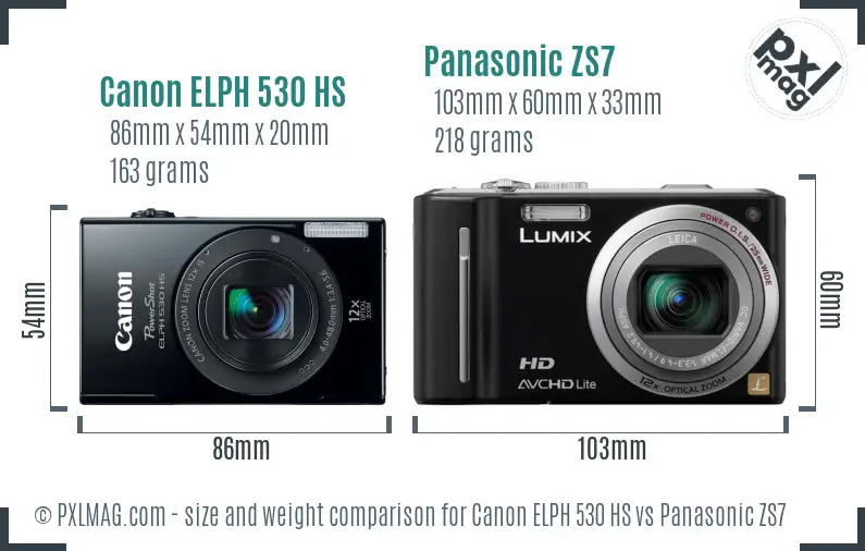 Canon ELPH 530 HS vs Panasonic ZS7 size comparison