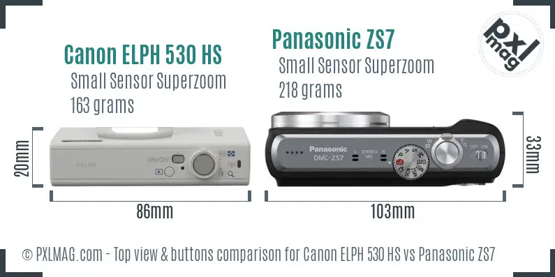 Canon ELPH 530 HS vs Panasonic ZS7 top view buttons comparison