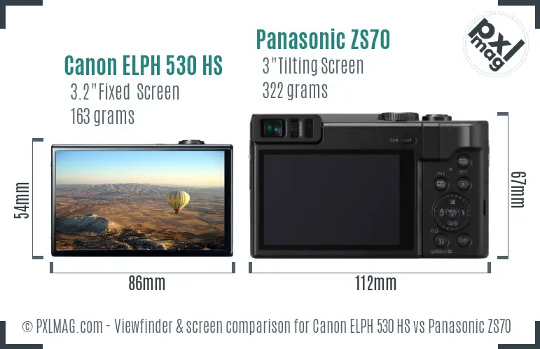 Canon ELPH 530 HS vs Panasonic ZS70 Screen and Viewfinder comparison