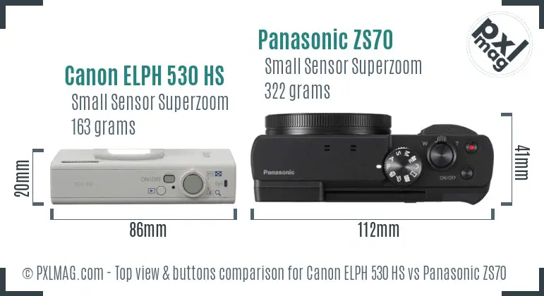 Canon ELPH 530 HS vs Panasonic ZS70 top view buttons comparison