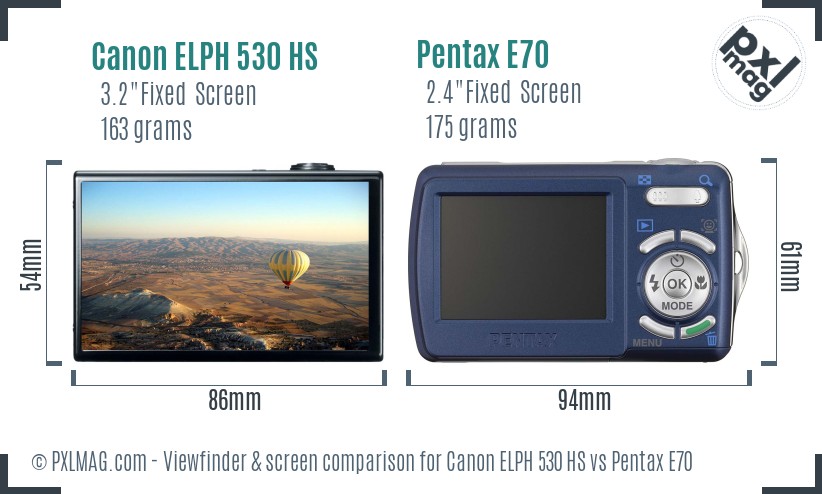 Canon ELPH 530 HS vs Pentax E70 Screen and Viewfinder comparison