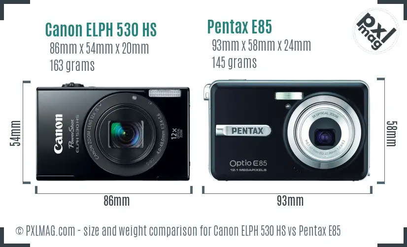 Canon ELPH 530 HS vs Pentax E85 size comparison