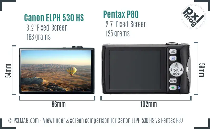 Canon ELPH 530 HS vs Pentax P80 Screen and Viewfinder comparison