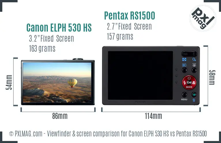 Canon ELPH 530 HS vs Pentax RS1500 Screen and Viewfinder comparison