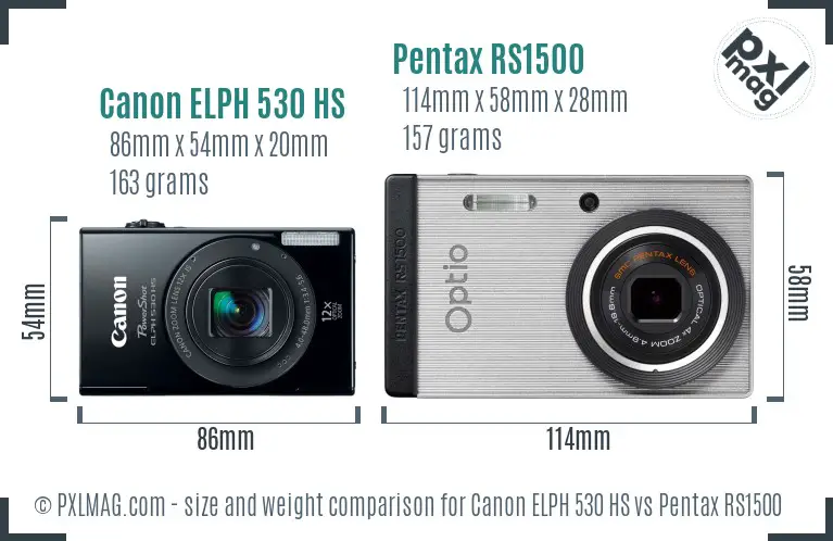 Canon ELPH 530 HS vs Pentax RS1500 size comparison