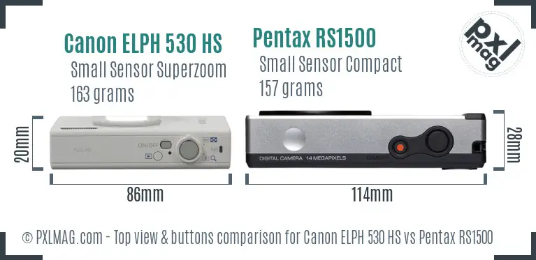 Canon ELPH 530 HS vs Pentax RS1500 top view buttons comparison