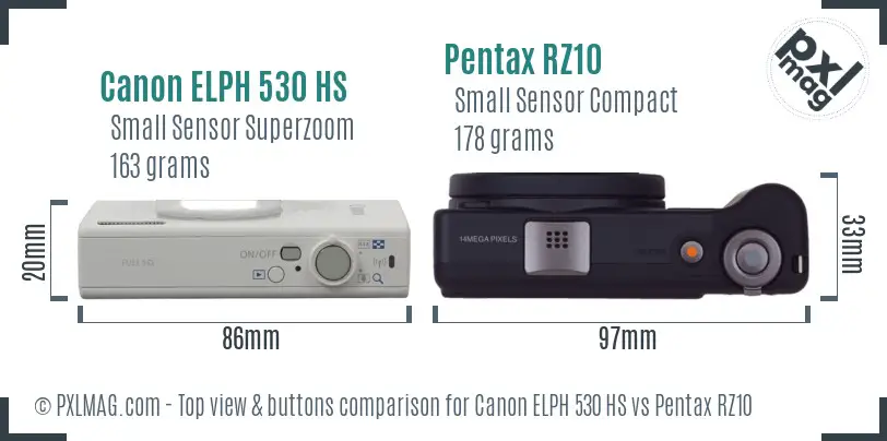 Canon ELPH 530 HS vs Pentax RZ10 top view buttons comparison