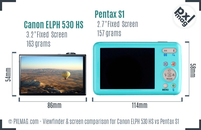 Canon ELPH 530 HS vs Pentax S1 Screen and Viewfinder comparison