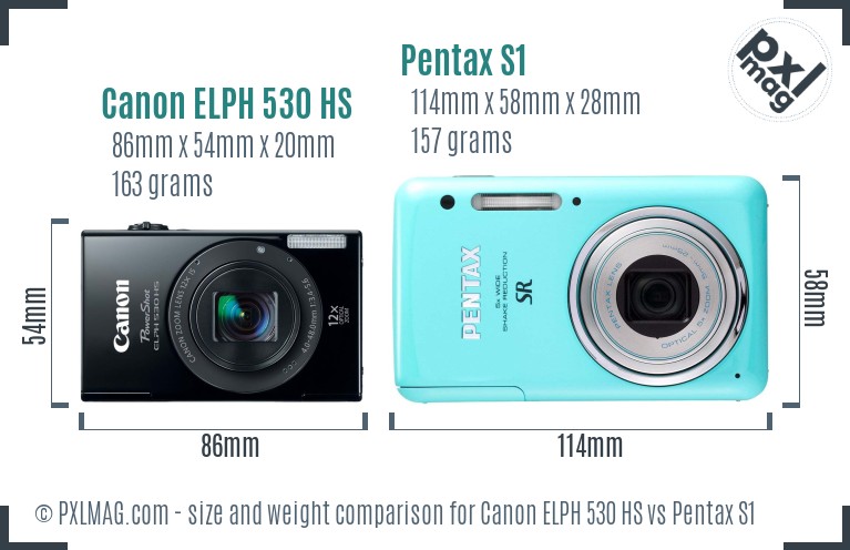 Canon ELPH 530 HS vs Pentax S1 size comparison