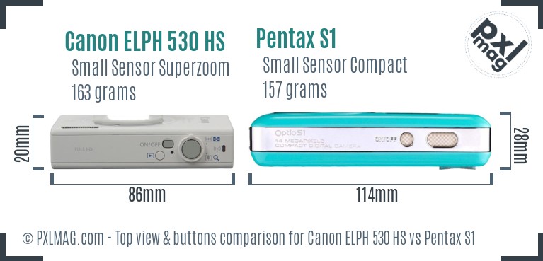 Canon ELPH 530 HS vs Pentax S1 top view buttons comparison