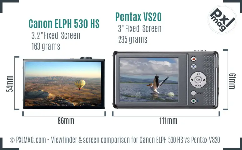 Canon ELPH 530 HS vs Pentax VS20 Screen and Viewfinder comparison
