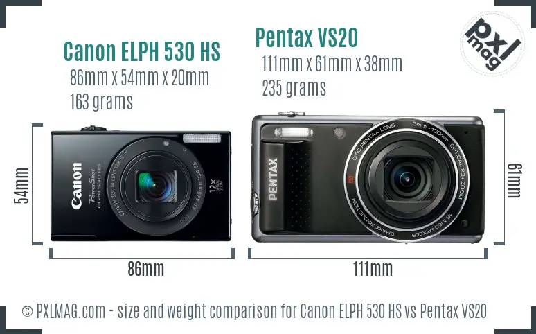 Canon ELPH 530 HS vs Pentax VS20 size comparison