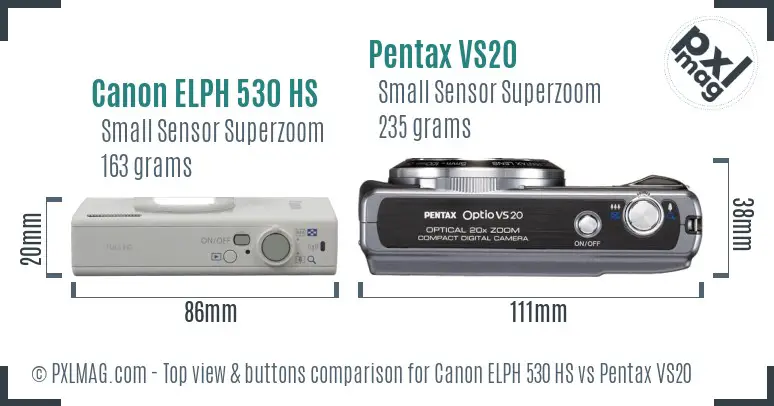 Canon ELPH 530 HS vs Pentax VS20 top view buttons comparison