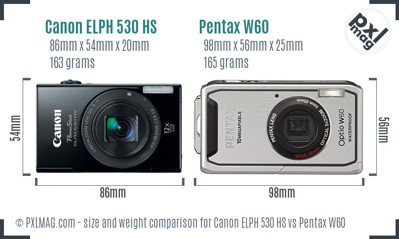 Canon ELPH 530 HS vs Pentax W60 size comparison