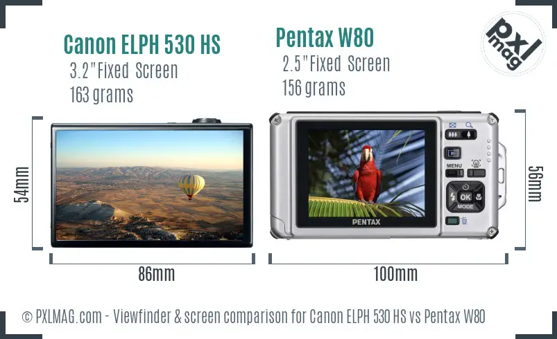 Canon ELPH 530 HS vs Pentax W80 Screen and Viewfinder comparison