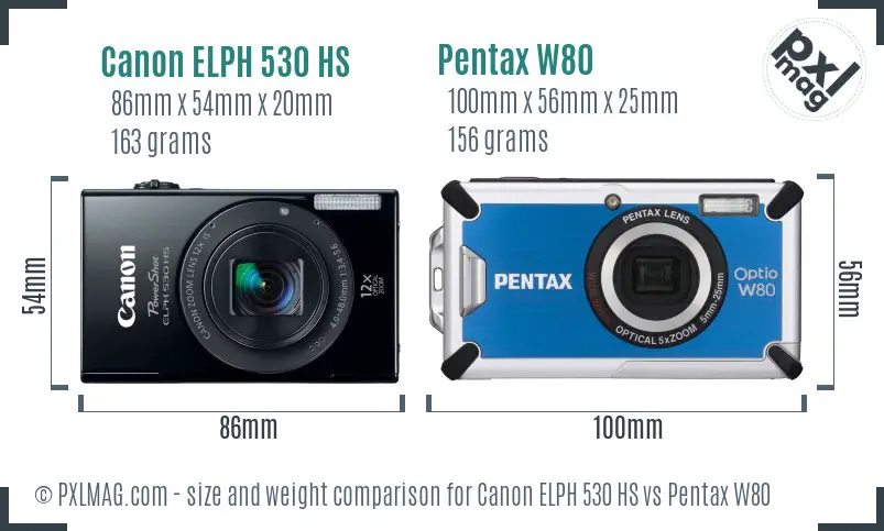 Canon ELPH 530 HS vs Pentax W80 size comparison
