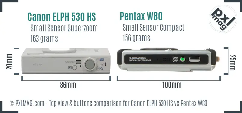 Canon ELPH 530 HS vs Pentax W80 top view buttons comparison