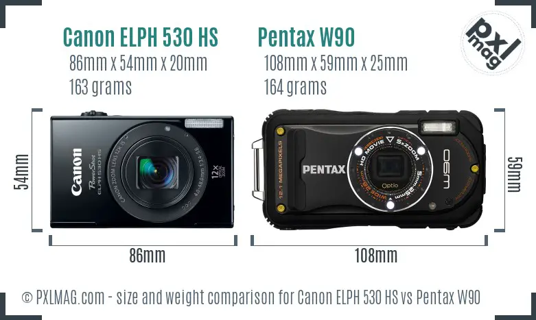 Canon ELPH 530 HS vs Pentax W90 size comparison Canon ELPH 530 HS vs Pentax W90 size comparison