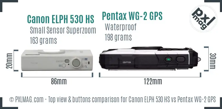Canon ELPH 530 HS vs Pentax WG-2 GPS top view buttons comparison