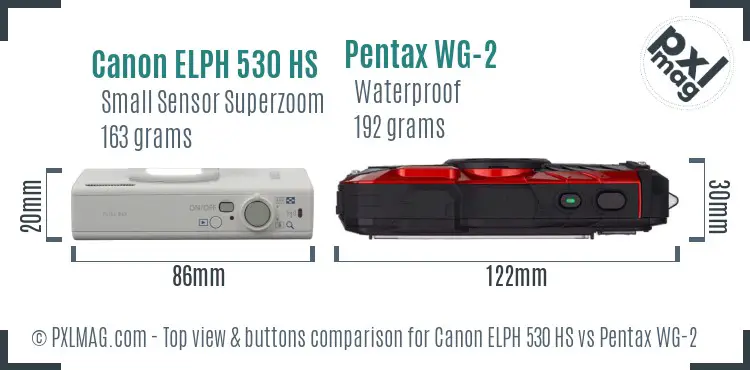 Canon ELPH 530 HS vs Pentax WG-2 top view buttons comparison