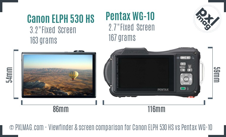 Canon ELPH 530 HS vs Pentax WG-10 Screen and Viewfinder comparison