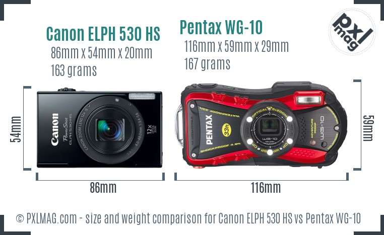 Canon ELPH 530 HS vs Pentax WG-10 size comparison
