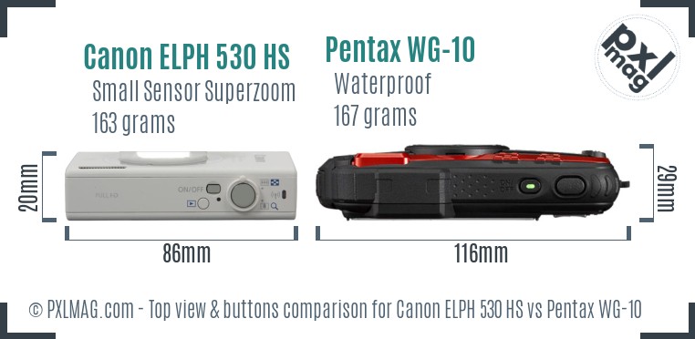 Canon ELPH 530 HS vs Pentax WG-10 top view buttons comparison