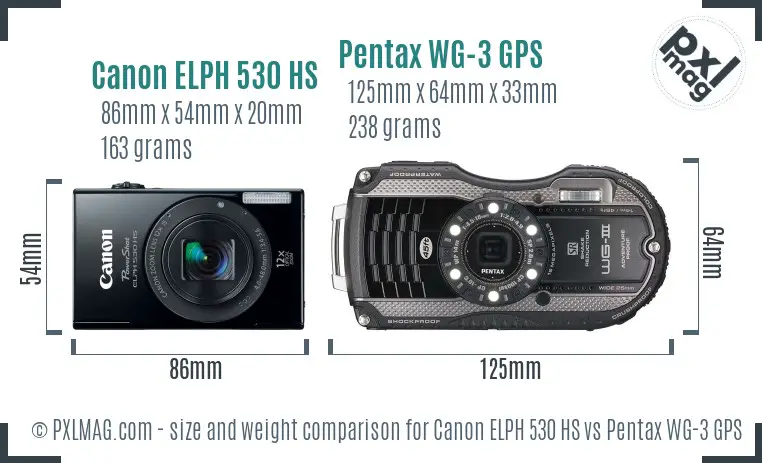 Canon ELPH 530 HS vs Pentax WG-3 GPS size comparison Canon ELPH 530 HS vs Pentax WG-3 GPS size comparison