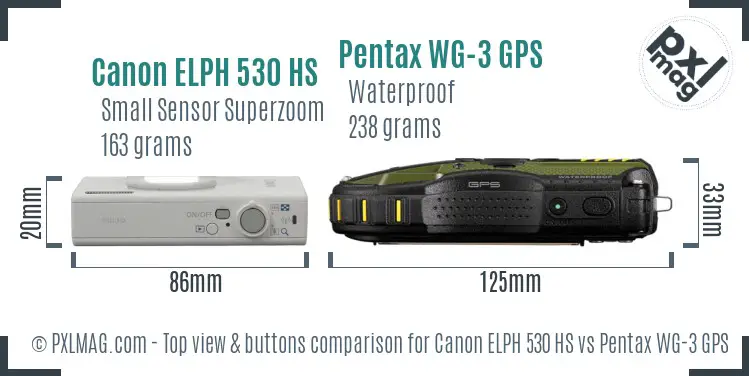 Canon ELPH 530 HS vs Pentax WG-3 GPS top view buttons comparison Canon ELPH 530 HS vs Pentax WG-3 GPS top view buttons comparison