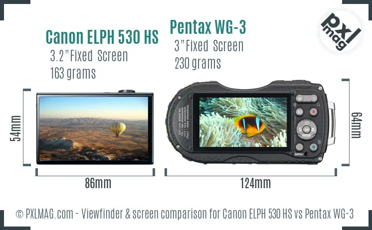 Canon ELPH 530 HS vs Pentax WG-3 Screen and Viewfinder comparison