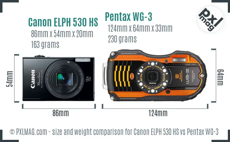 Canon ELPH 530 HS vs Pentax WG-3 size comparison